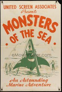 7r222 DEVIL MONSTER 1sh R30s re-titled Monsters of the Sea, cool artwork of giant stingray!