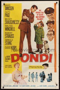 7r234 DONDI 1sh '61 David Janssen, Walter Winchell, tale of the kid who captured the army!