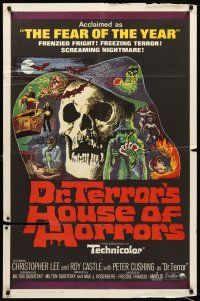 7r239 DR. TERROR'S HOUSE OF HORRORS 1sh '65 Christopher Lee, cool horror montage art!
