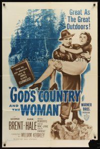 7r338 GOD'S COUNTRY & THE WOMAN 1sh R48 George Brent, Beverly Roberts, James Oliver Curwood