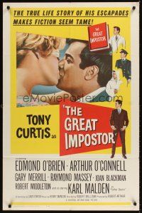 7r351 GREAT IMPOSTOR 1sh '61 Tony Curtis as Waldo DeMara, who faked being a doctor, warden & more!