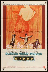 7r364 GYPSY 1sh '62 wonderful artwork of Rosalind Russell & sexy Natalie Wood!