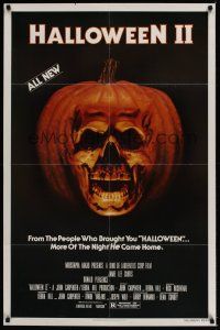 7r369 HALLOWEEN II 1sh '81 cool jack-o-lantern skull image, more of the night HE came home!