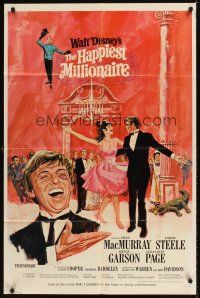 7r373 HAPPIEST MILLIONAIRE style A 1sh '67 Disney, art of Tommy Tommy Steele laughing & dancing!