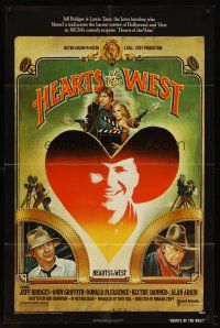 7r381 HEARTS OF THE WEST 1sh '75 art of Hollywood cowboy Jeff Bridges by Richard Hess!