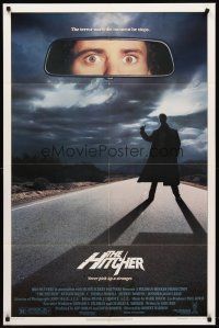 7r395 HITCHER 1sh '86 Rutger Hauer, C. Thomas Howell, terror starts the moment he stops!