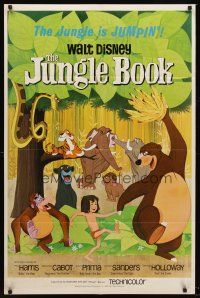 7r484 JUNGLE BOOK 1sh '67 Walt Disney cartoon classic, great image of Mowgli & friends!