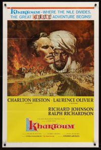 7r493 KHARTOUM style A 1sh '66 art of Charlton Heston & Laurence Olivier, Cinerama adventure!