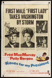 7r501 KISSES FOR MY PRESIDENT 1sh '64 Fred MacMurray, Polly Bergen, is America prepared!