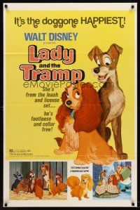7r508 LADY & THE TRAMP 1sh R72 Walt Disney romantic canine dog classic cartoon!