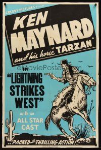 7r535 LIGHTNING STRIKES WEST Woolever Press 1sh '40 cowboy Ken Maynard on horseback!