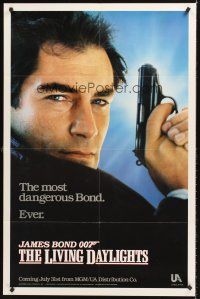 7r545 LIVING DAYLIGHTS teaser 1sh '87 most dangerous Timothy Dalton as James Bond with gun!