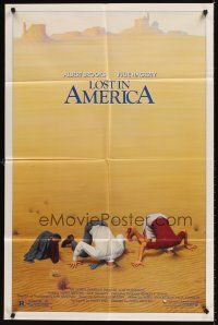 7r553 LOST IN AMERICA 1sh '85 great Lettick art of Albert Brooks & Julie Hagerty w/heads in sand!