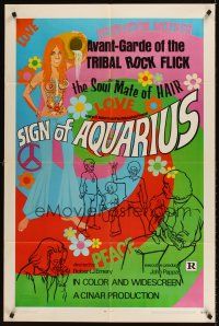 7r557 SIGN OF AQUARIUS 1sh '70 Newell Clevenger art of hot-blooded hippies & drugs!