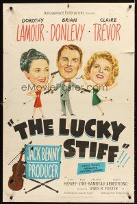 7r564 LUCKY STIFF 1sh '48 wacky art of Dorothy Lamour, Brian Donlevy & Claire Trevor!