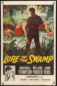 7r565 LURE OF THE SWAMP 1sh '57 two men & a super sexy woman find their destination is Hell!