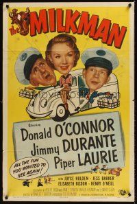 7r598 MILKMAN 1sh R54 wacky art of Donald O'Connor & Jimmy Durante + sexy Piper Laurie!