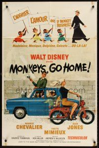 7r603 MONKEYS GO HOME 1sh '67 Disney, art of Maurice Chevalier, Yvette Mimieux & apes!