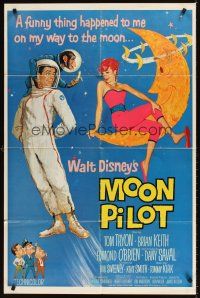7r605 MOON PILOT 1sh '62 Disney, Tom Tryon, Dany Saval, wacky space man and moon girl art!