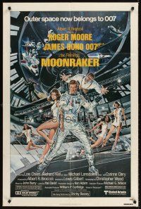 7r607 MOONRAKER 1sh '79 art of Roger Moore as James Bond & sexy babes by Gouzee!