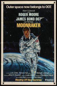 7r608 MOONRAKER style A advance 1sh '79 art of Roger Moore as James Bond & sexy babes by Gouzee!