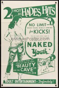 7r623 NAKED YOUTH/BEAUTY & THE CAVE 1sh '60s no limit when young rebels unwind for kicks!