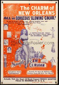 7r625 NAUGHTY NEW ORLEANS 1sh '54 burlesque, wild Louisiana Bourbon St showgirls!