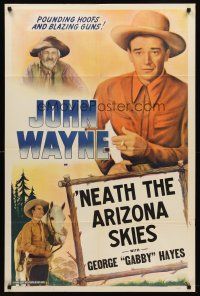 7r629 JOHN WAYNE stock 1sh '40s image of John Wayne, Gabby Hayes, Neath The Arizona Skies