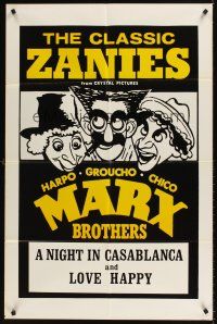 7r638 NIGHT IN CASABLANCA/LOVE HAPPY 1sh '70s great Hirschfeld-like art of Marx Brothers!