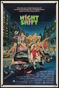 7r639 NIGHT SHIFT 1sh '82 Michael Keaton, Henry Winkler, sexy girls in hearse art by Mike Hobson!