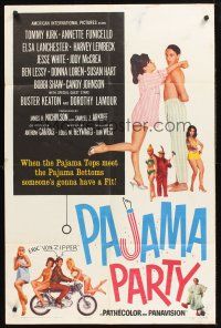 7r666 PAJAMA PARTY 1sh '64 Annette Funicello in sexy lingerie, Tommy Kirk, Buster Keaton shown!
