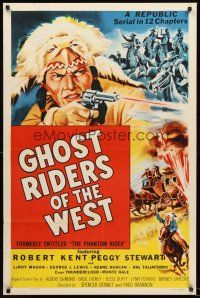 7r676 PHANTOM RIDER 1sh R54 Republic serial, Native American w/gun, Ghost Riders of the West!