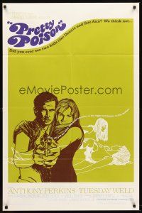 7r696 PRETTY POISON 1sh '68 cool artwork of psycho Anthony Perkins & crazy Tuesday Weld!