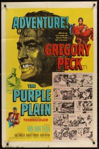 7r705 PURPLE PLAIN 1sh '55 great artwork of Gregory Peck, written by Eric Ambler!