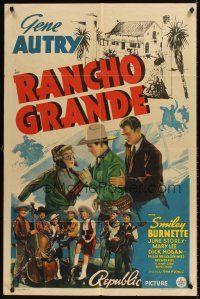 7r713 RANCHO GRANDE 1sh '40 artwork of Gene Autry, pilot June Storey, Smiley Burnette!