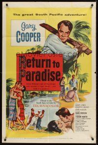 7r723 RETURN TO PARADISE 1sh '53 art of Gary Cooper, from James A. Michener's story!