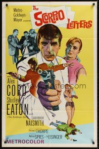 7r752 SCORPIO LETTERS 1sh '67 Richard Thorpe, cool art of Alex Cord with pistol!
