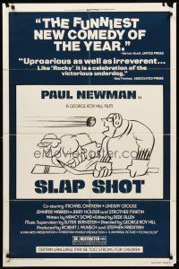 7r794 SLAP SHOT style B 1sh '77 Paul Newman hockey sports classic, great art by R.G.!