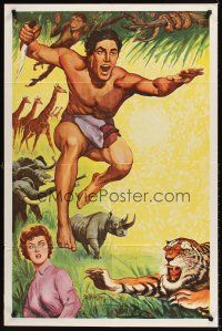 7r880 TARZAN 1sh '60s cool jungle action art of Tarzan, Jane & wild animals!
