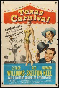7r897 TEXAS CARNIVAL 1sh '51 Red Skelton, art of sexy Esther Williams in skimpy outfit at fair!