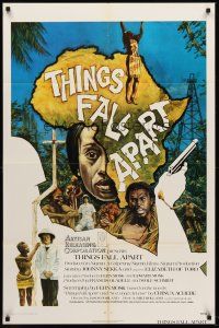 7r906 THINGS FALL APART 1sh '74 Elizabeth of Toro, Johnny Seka, Musso artwork of cast ih Africa!