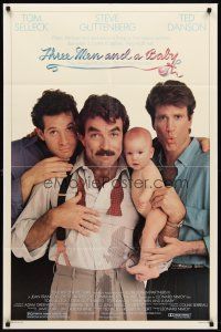 7r909 THREE MEN & A BABY 1sh '87 Tom Selleck, Ted Danson, Steve Guttenberg!