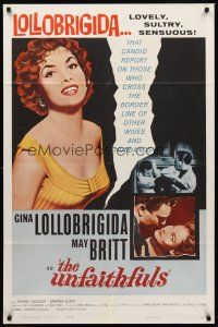 7r942 UNFAITHFULS 1sh '60 close up of sexy red-haired Gina Lollobrigida + May Britt!