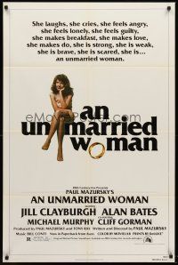 7r943 UNMARRIED WOMAN 1sh '78 Paul Mazursky directed, sexy Jill Clayburgh, Alan Bates