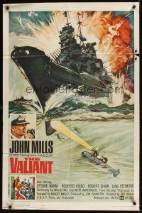 7r950 VALIANT 1sh '62 John Mills, cool artwork of World War II battleship!