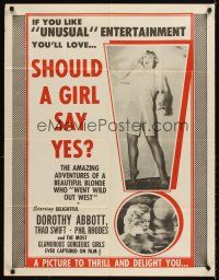 7r957 VIRGIN IN HOLLYWOOD 1sh '53 adventures of a beautiful blonde, Should a Girl Say Yes?!