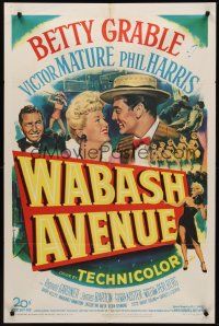 7r961 WABASH AVENUE 1sh '50 artwork of Betty Grable & Victor Mature smiling at each other!