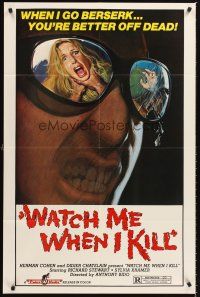 7r964 WATCH ME WHEN I KILL 1sh '77 cool art of scared girl in killer's mirrored sunglasses!