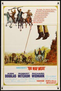 7r965 WAY WEST 1sh '67 Kirk Douglas, Robert Mitchum, great art of frontier justice!