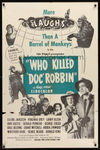 7r978 WHO KILLED DOC ROBBIN 1sh R50s Hal Roach horror, Eilene Janssen, Virginia Grey, wacky monkeys!